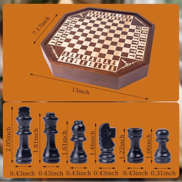Extguds 3 Or 4 Player Wooden Chess Board Game Set, Chess Game,Iq Game, A Chessboard With Marked Chess Pieces' Positions, A For Chess Enthusiasts Extguds 3 Or 4 Player Wooden Chess Board Game Set, Chess Game,Iq Game, A Chessboard With Marked Chess Pieces' Positions, A For Chess Enthusiasts