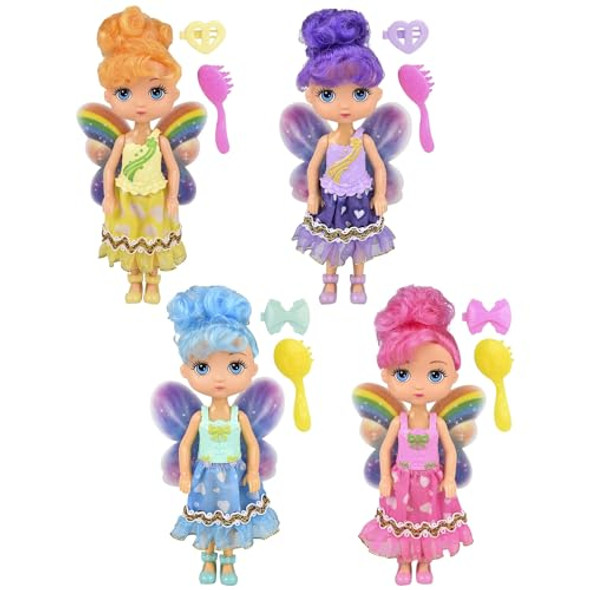 Forest & Twelfth Set Of 4 Mini Fairy Figures – 5.75” Cute Princess Toys With Wings & Hair Accessories, Magical Fantasy Set For Girls Ages 3+, Small Pretend Play Characters & Pack