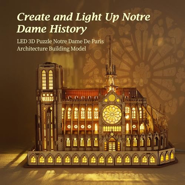 Funpola Led 3D Wood Puzzle - Notre Dame De Paris Architecture Model-Night Edition With Led Lighting- Diy Building Model Craft Kit, Architecture Building Set Funpola Led 3D Wood Puzzle - Notre Dame De Paris Architecture Model-Night Edition With Led Lighting- Diy Building Model Craft Kit, Architecture Building Set