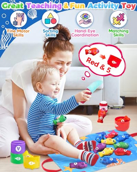 Gagule Montessori Toys For 1 Year Old, Toddler Fishing Game With Stacking Cups, Learning Educational Toys For 1 2 Year Old Boy Girl Birthday S, Baby Toy 12-18 Months, Sensory Sorting Toy For Toddlers 1-3