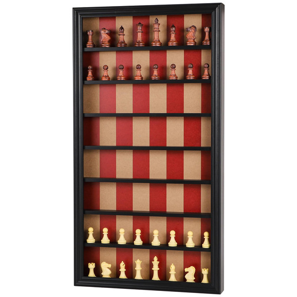 Grhonior Wall Mount Chess Board Game Wooden Giant Chess Game Set Vertical Hanging Display Case Family Play Game Art Decor For Home (Flame)