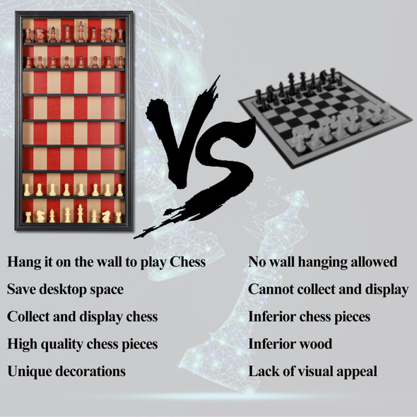 Grhonior Wall Mount Chess Board Game Wooden Giant Chess Game Set Vertical Hanging Display Case Family Play Game Art Decor For Home (Flame)