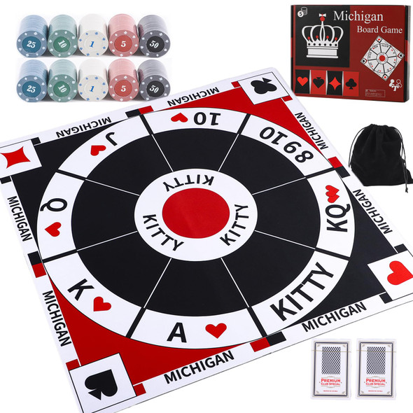 Horow 23.6 Inches Tripoley Game Tripoli Board Game Anti-Slip Mat,Combination Of Michigan Rummy, Hearts And Poker,200 Pokers,2 Boxes Of Cards,1 Storage Bag