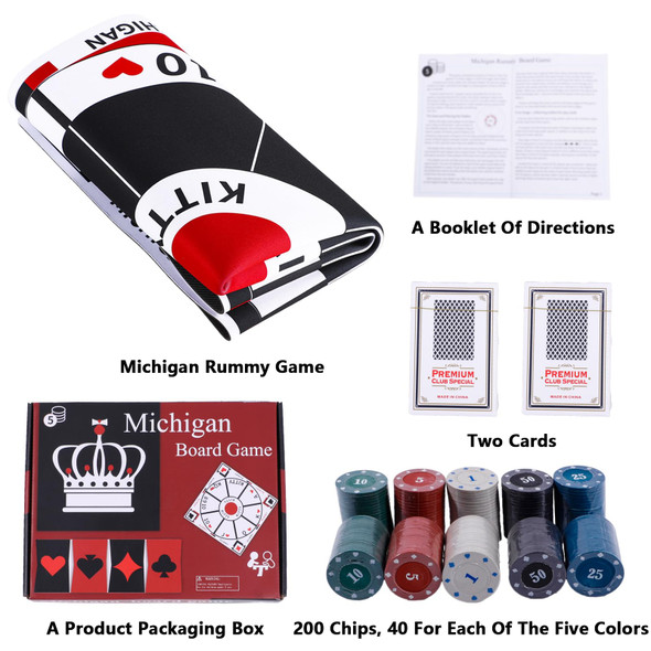 Horow 23.6 Inches Tripoley Game Tripoli Board Game Anti-Slip Mat,Combination Of Michigan Rummy, Hearts And Poker,200 Pokers,2 Boxes Of Cards,1 Storage Bag