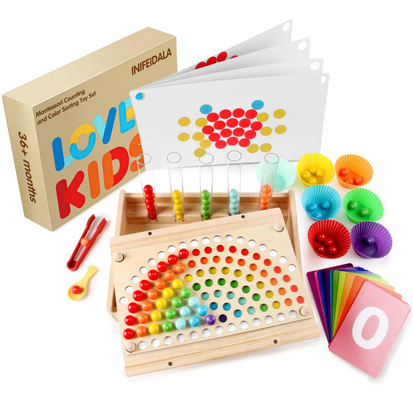 Inifeidala Toddler Learning Montessori Toys For 3 4 5 6 Year Old,Rainbow Stacking And Color Sorting - Number Crunching Clip Bead Matching -Wooden Peg Board Bead Game - Fine Motor Skills Toys Inifeidala Toddler Learning Montessori Toys For 3 4 5 6 Year Old,Rainbow Stacking And Color Sorting - Number Crunching Clip Bead Matching -Wooden Peg Board Bead Game - Fine Motor Skills Toys