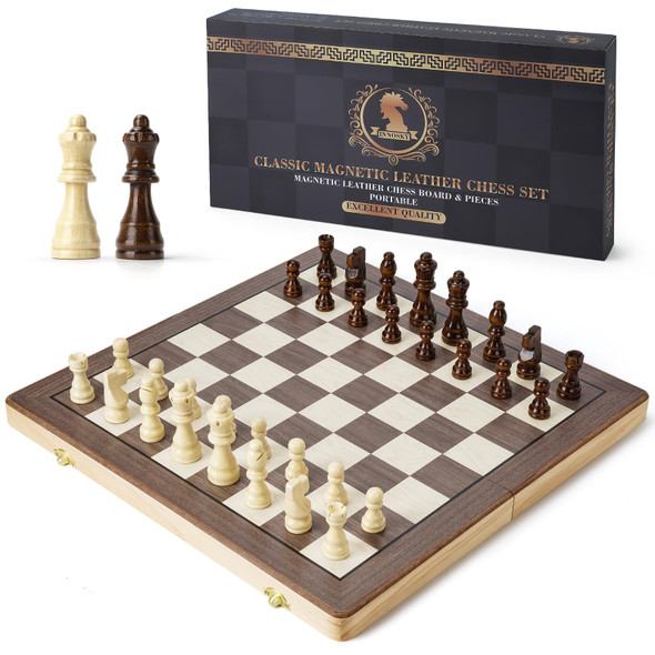Innosky Magnetic Chess Sets For Kids & Adults, 15-Inch Wooden Chess Board With Pieces, Travel Portable Chess Set With Storage Box, Magnetic Chess Game For Beginner Pofessionals, 2 Extra Queens