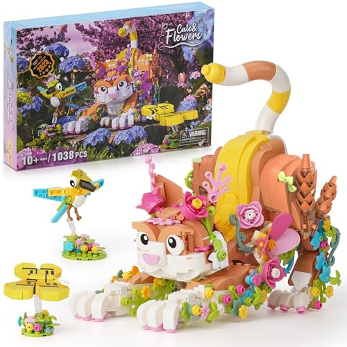 Jojo&Peach Jojo&Peach Cat And Flower Building Toy Set For Girls, Animals Plant Model Ideas Birthday For Women Adults Teens Age 8 9 10 11 12+ (1038 Pieces)