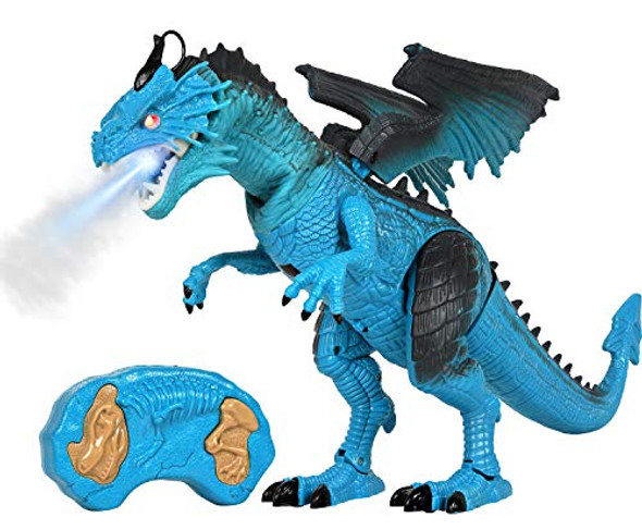 Kiddie Play Remote Control Dinosaur Toys Led Light Up Walking Dragon Roaring And Spraying Smoke Realistic T Rex Dinosaur Toys For Boys And Girls 3-12 Years