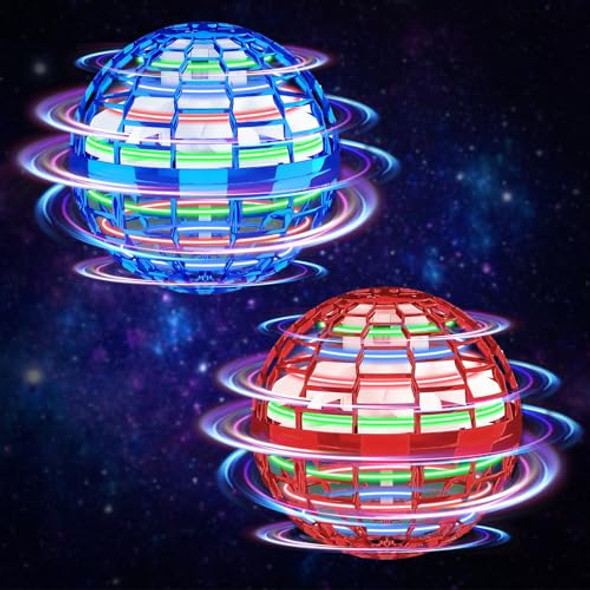 Kiytarboo Flying Orb Ball Toy, 2Pcs Galaxy Ball Cosmic Globe Boomerang Hover Ball Fidget Spinner, Hand Controlled Mini Drone, Cool Toys S For 6 7 8 9 10+ Year Old Boys Girls Outdoor Toys (Blue+Red)