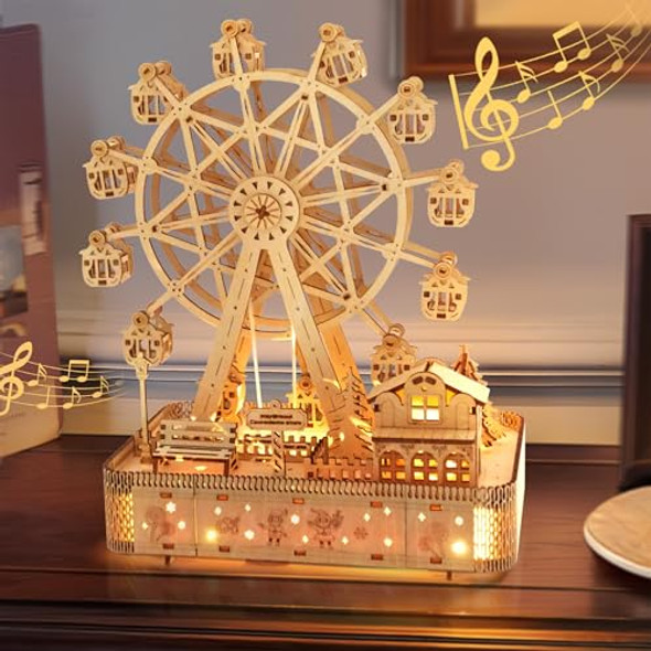 Kwasvlya 3D Wooden Puzzles,Musical Ferris Wheel Kit,Model Kits With Led Lights,Wooden Puzzles For Adults And Teens,Skill Building And Creative Fun