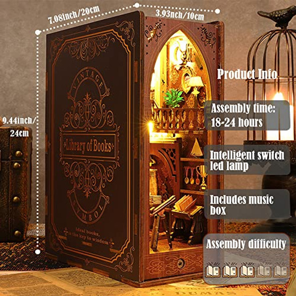Lannso Diy Book Nook Kit, Diy Dollhouse Booknook, Library Booknook 3D Wooden Puzzle Bookends, Book Nook Miniature Kits With Led Light For Adults(Sl6-A) Lannso Diy Book Nook Kit, Diy Dollhouse Booknook, Library Booknook 3D Wooden Puzzle Bookends, Book Nook Miniature Kits With Led Light For Adults(Sl6-A)