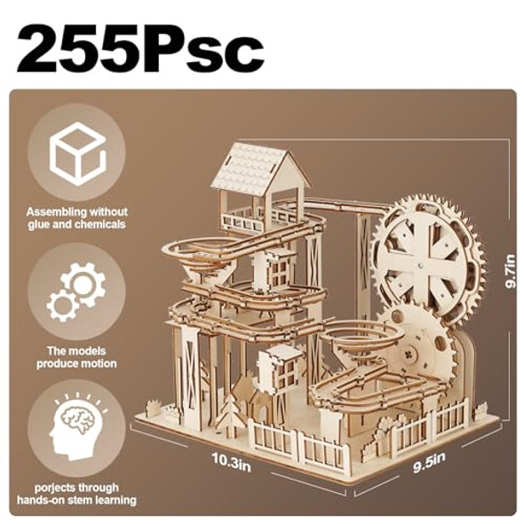 Lcocwmy 3D Wooden Puzzle Assembly, Marble Run Track Set, Adult Diy Construction Kit, Brain-Teasing Mechanical Gear Model, Suitable For Ages 14+ And Above, A Festive