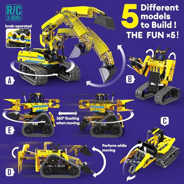 Lecpop 5 In 1 Building Toys Stem Robotics Kit, 430 Pcs Blocks Rc Robot Erector Sets, App & Remote Control Excavator Science Kits For Kids Age 6 7 8 9 10 11 12-14, Diy Educational For Boys & Girls
