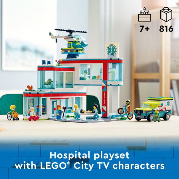 Lego City Hospital Building Set 60330 With Toy Ambulance, Rescue Helicopter And 12 Mini Figures, Pretend Play Toy Hospital For Educational Fun, Connect To Other City Sets, For Kids Age 7+