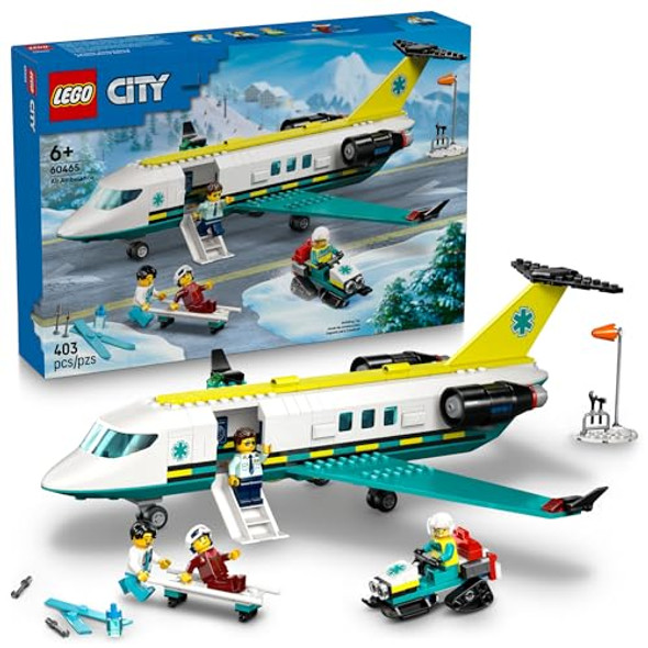 Lego City Emergency Air Ambulance Airplane Building Toy For Kids - Pretend Play Rescue Airplane Model For Boys & Girls, Ages 6+ - Building Blocks W/Hero Minifigures - Idea For Birthdays - 60465