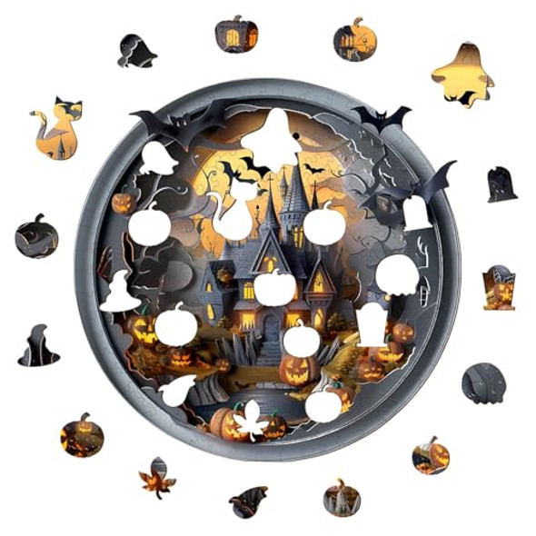 Lilcubics Wooden Puzzles For Adults, 3D Halloween Castle Wooden Jigsaw Puzzle Unique Shape Puzzles, Birthday S For Friends, Interesting Home Decoration(L, 300Pcs, 13.4 13.3In)