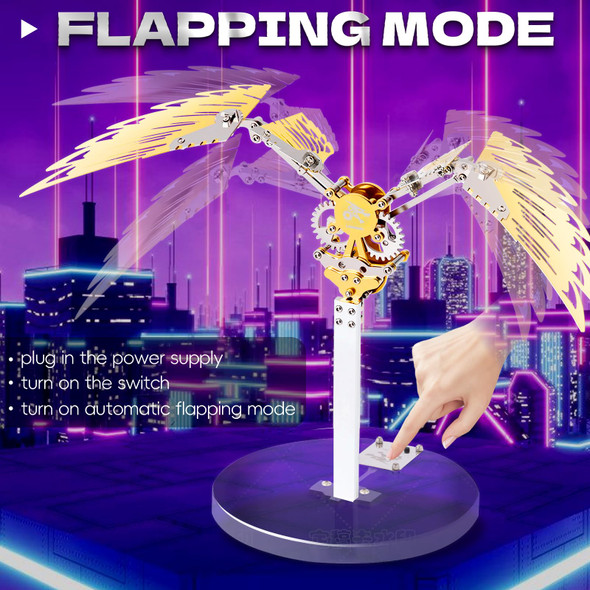 Longpin Flying Wings 3D Metal Puzzle Kit - Mechanical Biomimetic Wings With Micro Motor, Diy Kinetic Sculpture For Adults, Precision Electroplating Craftsmanship & Interactive Stem Model （Golden）