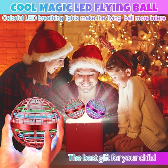M&Hong 2 Pack Flying Orb Ball Toy Flying Space Orb Magic Flying Ball Toy, 360° Rotating Hover Ball Cool Toy, Flying Spinner Toys Space Boomerang Ball With Led Lights For Kids Adult Birthday (Red+Purple)