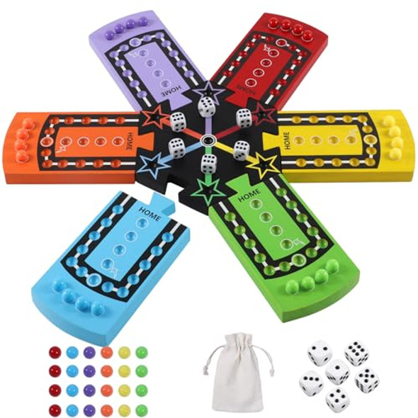 Medikaison Wahoo Splicing Board Game Original Board Game Color Printing Portable Gaming Board For 6 Players 6 Piece Splicing Game Board 6 Colors 24 Marbles 6 Dice (6 Players-Splicing)