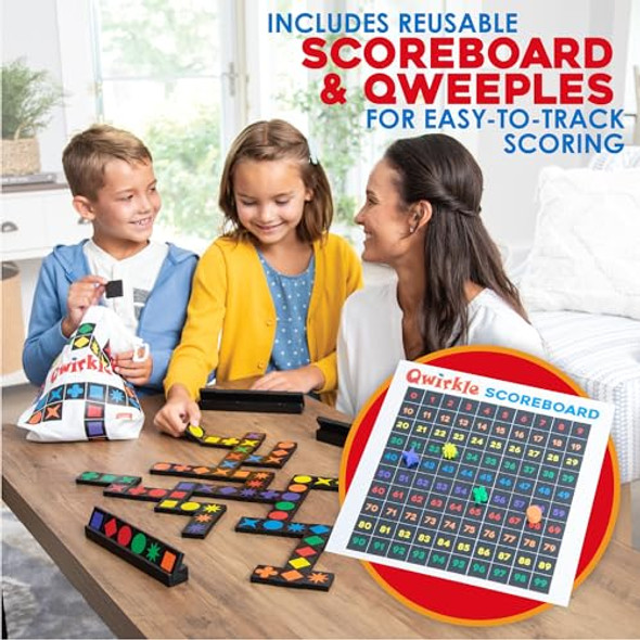 Mindware Qwirkle Version - Includes 108 Wooden Tiles, Scoreboard And 4 Wooden Tile Racks In A Drawstring Bag