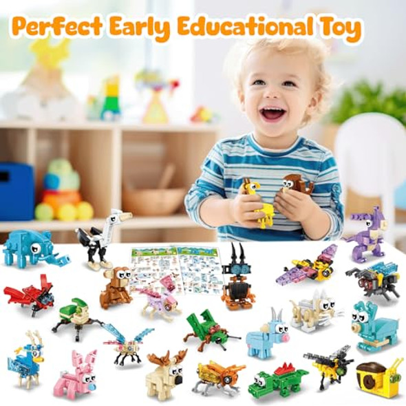 Moontoy Party Favors For Kids, 24 Pack Animals Building Blocks Toy For Goodie Bag Stuffers Valentines Day Mini Building Set Party Favors For Birthday For Boys Girls Ages 6-12+