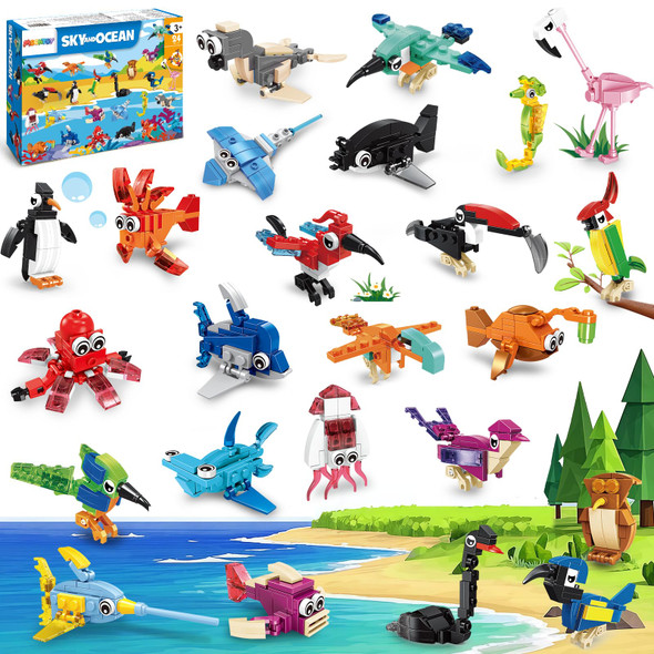 Moontoy 24 Pack Party Favors For Kids, 3-In-1 Mini Animals Building Blocks Sets For Easter, Birthday, Goodie Bag Stuffers, Classroom Prizes For Boys Girls Ages 3-12
