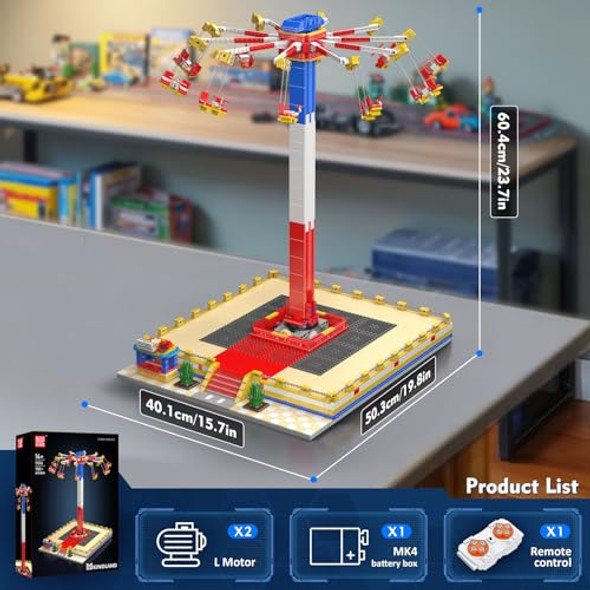 Mould King Flying Swing Ride Building Set, Rotating Flying Chair Amusement Park Model Kit, City Construction Building Blocks Set, Home Decoration For Teens, Adults(1581 Pcs) Mould King Flying Swing Ride Building Set, Rotating Flying Chair Amusement Park Model Kit, City Construction Building Blocks Set, Home Decoration For Teens, Adults(1581 Pcs)