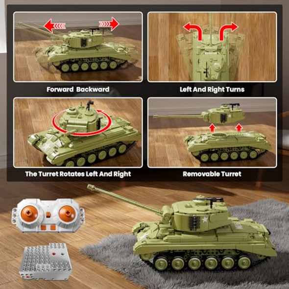 Mould King Rc Army Tank Building Set, Remote And App Control Ww2 Vehicles Model, House Decorating Toys For Military Enthusiasts Ideal For Kids And Adult 20035 (1054 Pcs)