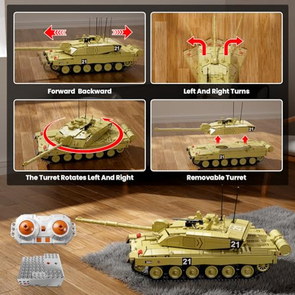 Mould King Rc Tank Building Set, Remote And App Control Modern Army Vehicles Model, House Decorating Toys For Military Enthusiasts Ideal For Kids And Adult 20037 (1129 Pcs)