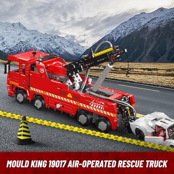 Mould King Rescue Tow Truck Building Set, Engineering Pneumatic Crane Toy Model Kit, App/Remote Control Construction Vehicles Building Block Set, Great For Adult Boys Teens(1653 Psc)