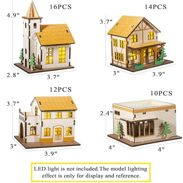 Mpiuet 3D Wooden Puzzles 9Pcs Set Little House Model Kits Log Cabin Building Model 3D Hut Jigsaw For Men Women Adults Tabletop Decoration