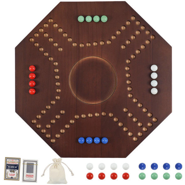 Nrzssn Middle East Marbles And Jokers Board Game Solid Wood Marbles And Card Game For 2-4 Players Game Board Wooden Integrated (Walnut Color)