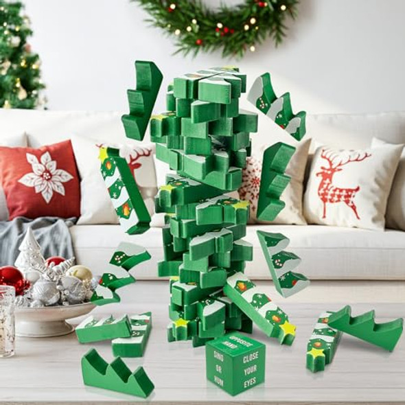 Ourwarm Wooden Blocks Stacking Game, Tumbling Tower And Balance Christmas Board Games, Family Games For Kids And Adults Ages 6+, Christmas Tree Wood Blocks Party Kid Games For Family