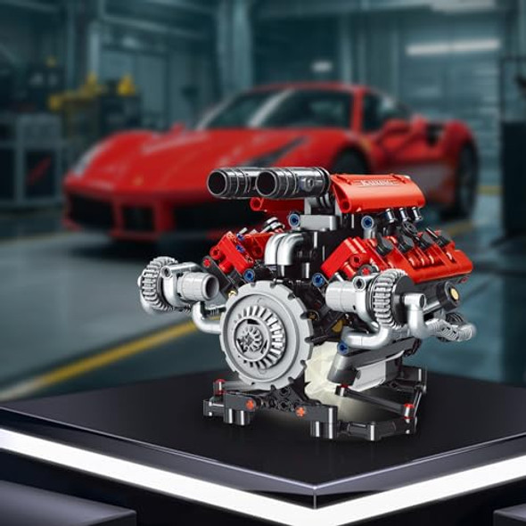 Ownone 1 V8 Engine Model Kit That Work - 8-Cylinder Visible Engine Building Blocks Set With Motor, Led Light & App Control - Build Your Own Engineering Kit, Stem Project For Adults & Kids (660 Pcs)