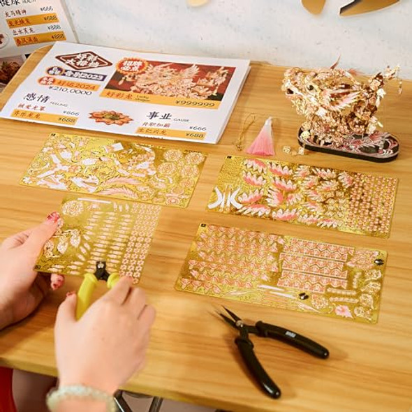 Piececool 3D Metal Puzzles For Adults, Chinese Lucky Dragon Diy Model Building Kits Challenging Brain Teaser 3D Puzzles Diy Assembling Crafts Best Gfits Home Decor