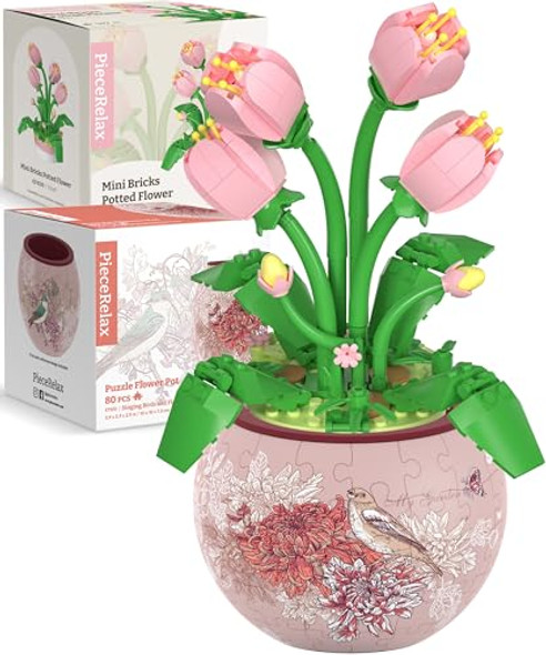 Piecerelax Puzzle Planter And Flower Decoration Building Set - Singing Birds And Flowers With Lotus (3D Puzzle Planter With Flower Bouquet Building Decoration Set) [K1100+Kz1030]