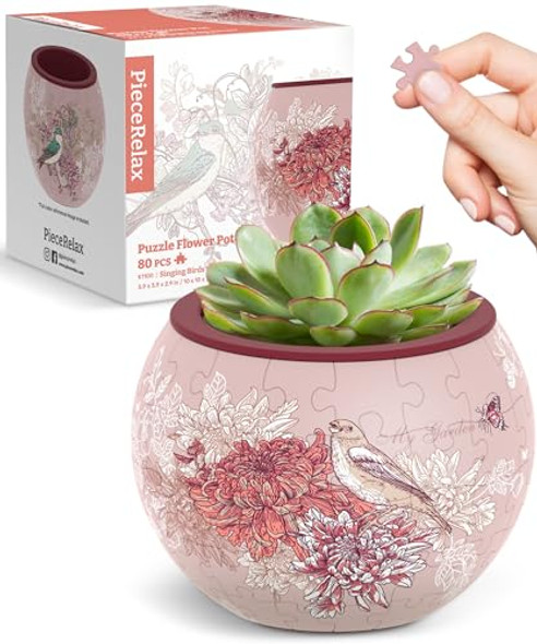 Piecerelax Puzzle Planter And Flower Decoration Building Set - Singing Birds And Flowers With Lotus (3D Puzzle Planter With Flower Bouquet Building Decoration Set) [K1100+Kz1029]