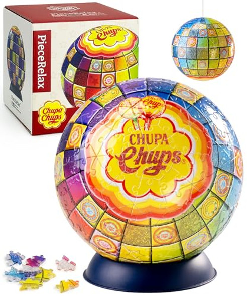 Piecerelax Chupa Chups X Piecerelax 3D Puzzle Ball 6-Inch 240 Pieces - Timeless Memories - Chupa Disco Unique & Home Décor With Curved Plastic Puzzle Pieces [A3905]