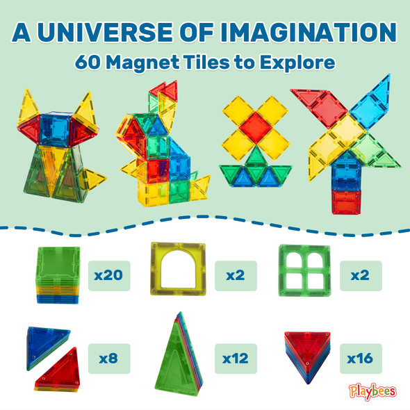 Playbees Magnetic Tiles For Kids Ages 3 4 5 6 7 8-100 Piece Magnetic Building Blocks For Toddler Kids, 3D Tile Magnets For Stem Educational Toys For Boys And Girls Playbees Magnetic Tiles For Kids Ages 3 4 5 6 7 8-100 Piece Magnetic Building Blocks For Toddler Kids, 3D Tile Magnets For Stem Educational Toys For Boys And Girls