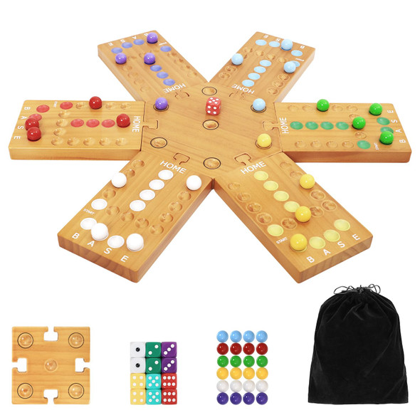 Plusvivo Marble Board Game, Wooden Board Game For 4 And 6 Players, Portable Original Marble Game With 24 Marbles 12 Dice For Family Friends Party Game Night Black