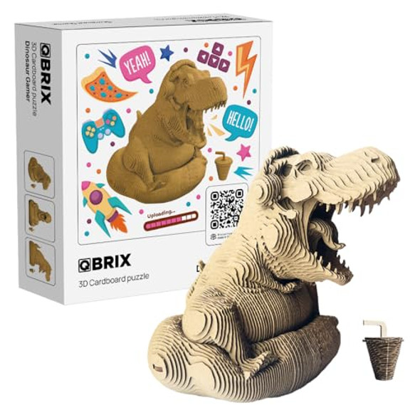 Qbrix Dinosaur Gamer 3D Puzzles For Adults, 3D Model Kit For Teens, Diy Crafts For Home Decor, Original For Boys&Girls