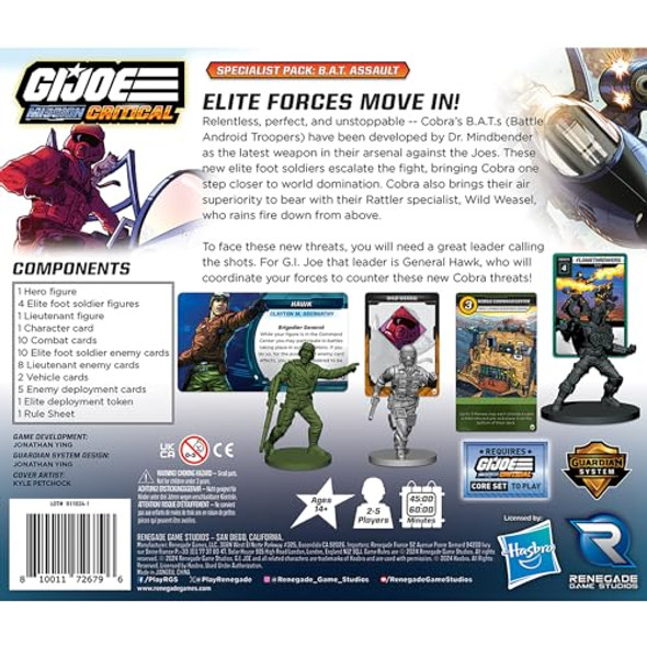 Renegade Game Studios: G.I. Joe Mission Critical Specialist Pack B.A.T. Assault Expansion - For Critical Board Game, Miniatures, Ages 14+, 2-4 Players