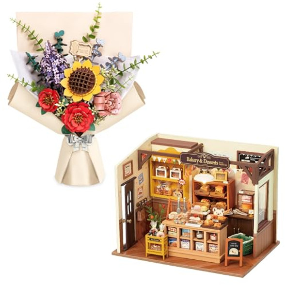 Robotime Miniature House Kit Beck'S Baking House & 3D Puzzle Wooden Flower Bouquet Robotime Miniature House Kit Beck'S Baking House & 3D Puzzle Wooden Flower Bouquet