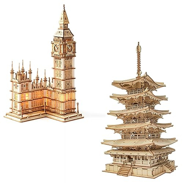 Robotime 3D Puzzle Wooden Craft Kits For Adults Diy Model Building Kit Big Ben Tg507 & Five-Storied Pagoda Tgn02 Robotime 3D Puzzle Wooden Craft Kits For Adults Diy Model Building Kit Big Ben Tg507 & Five-Storied Pagoda Tgn02