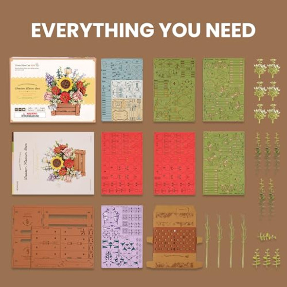 Robotime 3D Wooden Bloom Box Puzzle, Adults' Flower Bouquet Building Set, Artificial Flowers Home Decor, For Wedding/Mother'S Day/Birthday, Wood Craft Kit