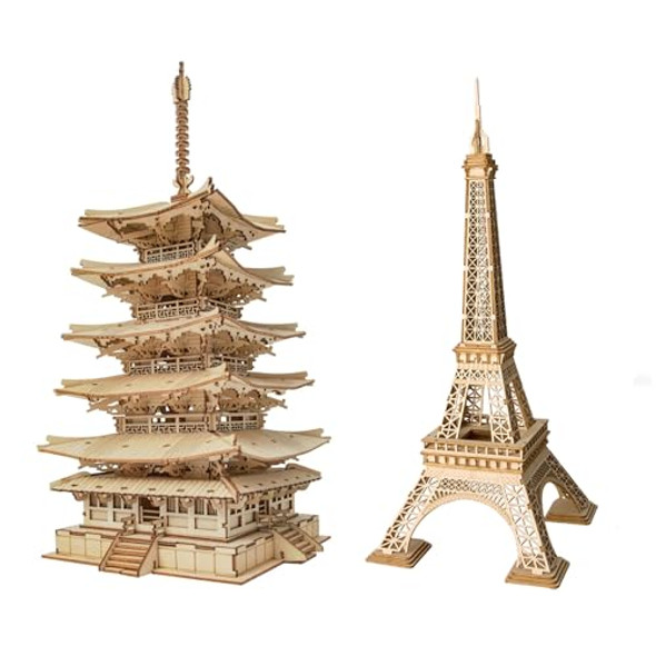 Robotime 3D Puzzle Wooden Craft Kits Diy Model Building Kit Five-Storied Pagoda & Eiffel Tower Robotime 3D Puzzle Wooden Craft Kits Diy Model Building Kit Five-Storied Pagoda & Eiffel Tower