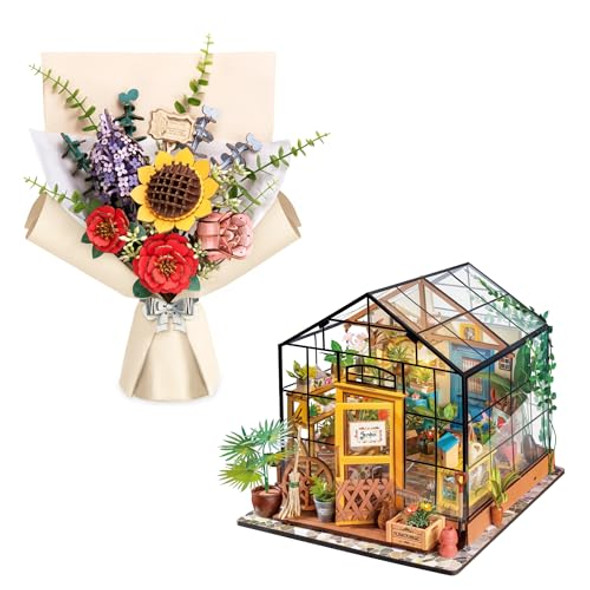Robotime Diy Miniature House Kit (Cathy'S Flower House) & 3D Puzzle Wooden Flower Model Kit Robotime Diy Miniature House Kit (Cathy'S Flower House) & 3D Puzzle Wooden Flower Model Kit