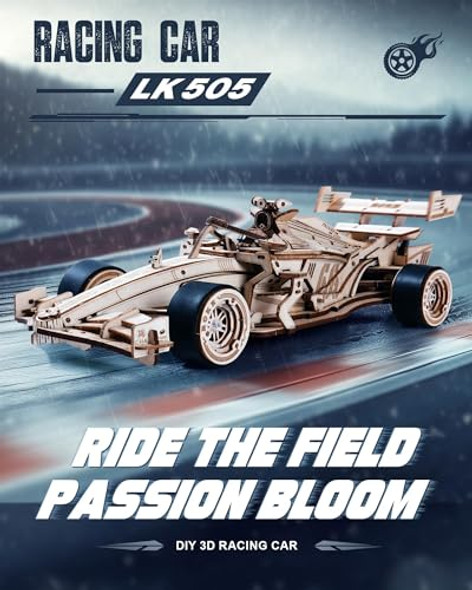 Rokr 3D Wooden Puzzle 1:18 Scale Formula Racing Cars For Adults, 5 Hour Build, Wind Up Toys Model Car Kits For Adults To Build, Ideal For Boys And Men