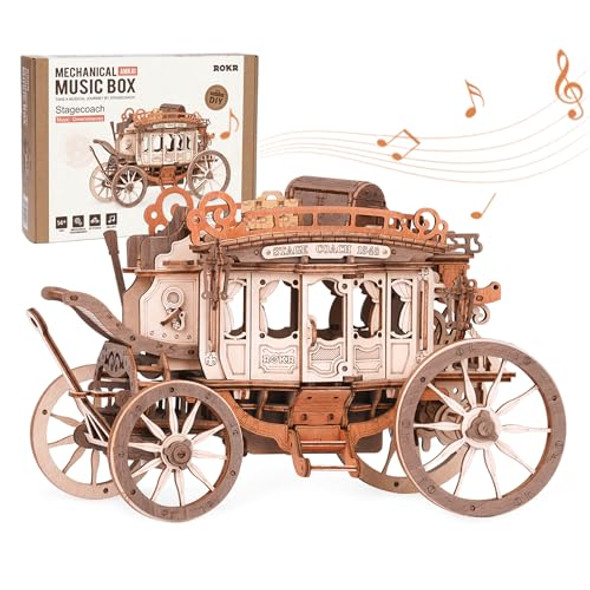 Rokr 3D Wooden Puzzles For Adults-Stagecoach Music Box Kit-Diy Wood Model Kits For Adults-Toy S For Ages 14 And Up Rokr 3D Wooden Puzzles For Adults-Stagecoach Music Box Kit-Diy Wood Model Kits For Adults-Toy S For Ages 14 And Up