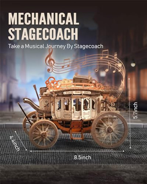 Rokr 3D Wooden Puzzles For Adults-Stagecoach Music Box Kit-Diy Wood Model Kits For Adults-Toy S For Ages 14 And Up Rokr 3D Wooden Puzzles For Adults-Stagecoach Music Box Kit-Diy Wood Model Kits For Adults-Toy S For Ages 14 And Up